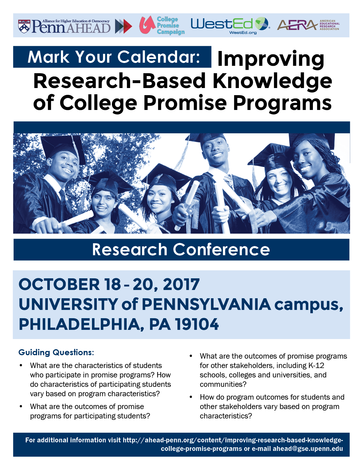 Flyer for the October 2017 Improving Research-Based Knowledge of College Promise Programs Conference